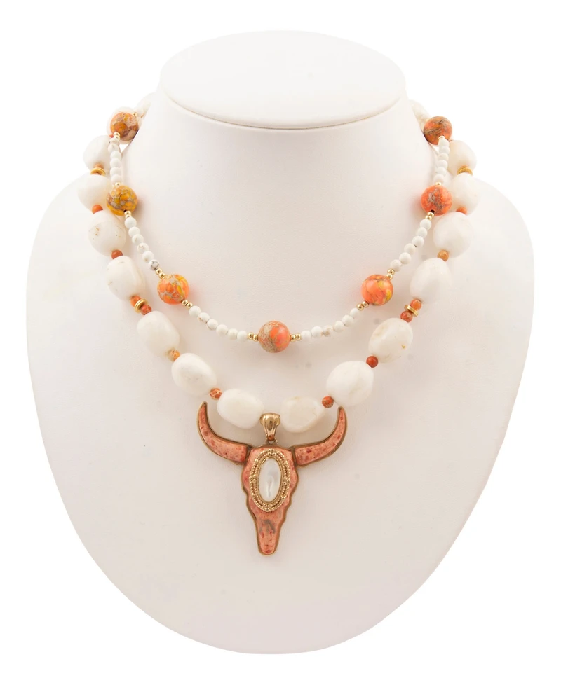 Barse Longhorn Orange Sponge Coral Golden Necklace