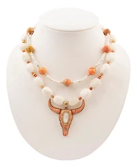 Barse Longhorn Orange Sponge Coral Golden Necklace