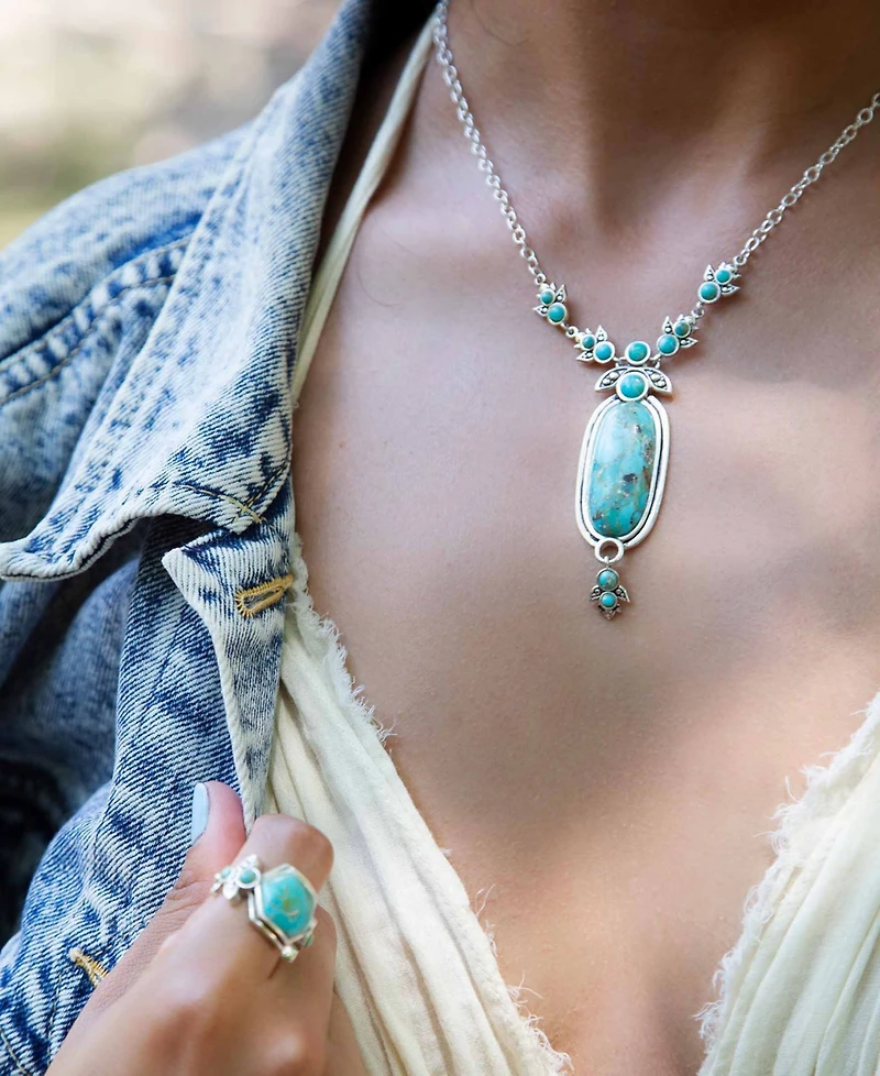 Barse Emile Silver and Blue Turquoise Pendant Necklace