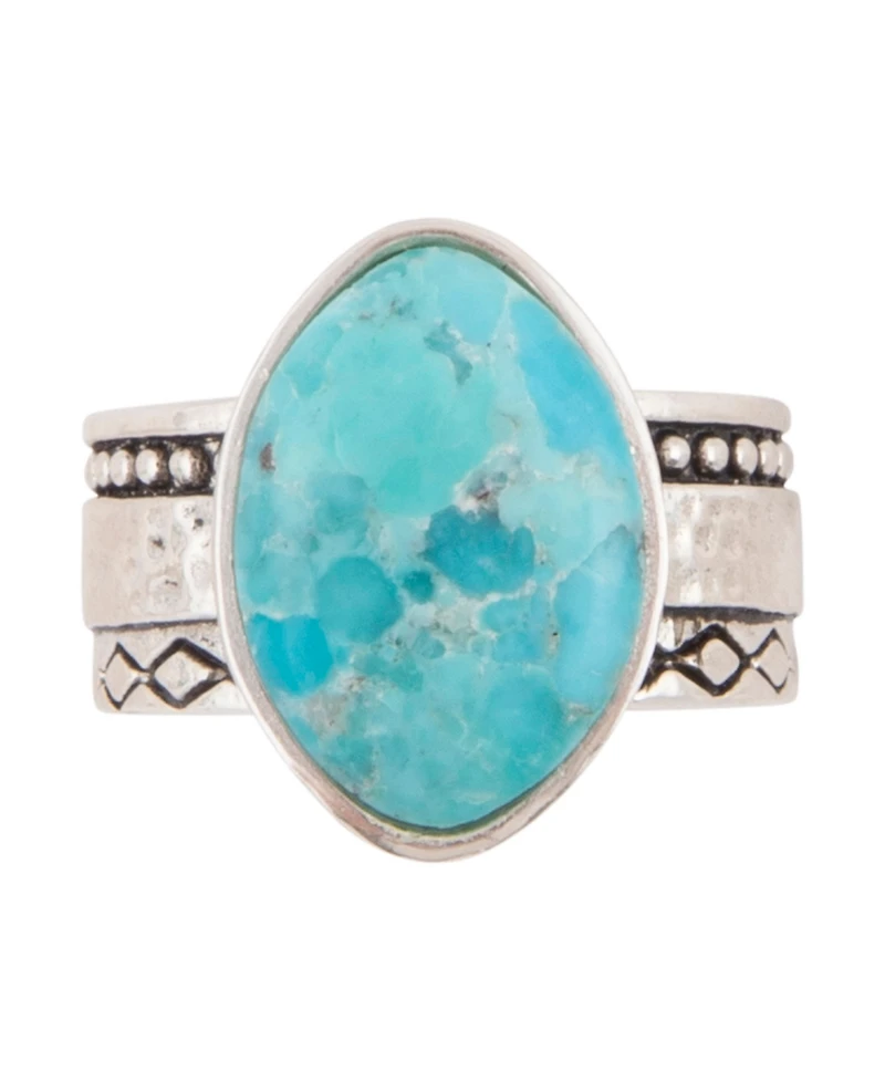 Barse Hammered Big Silver and Blue Turquoise Ring