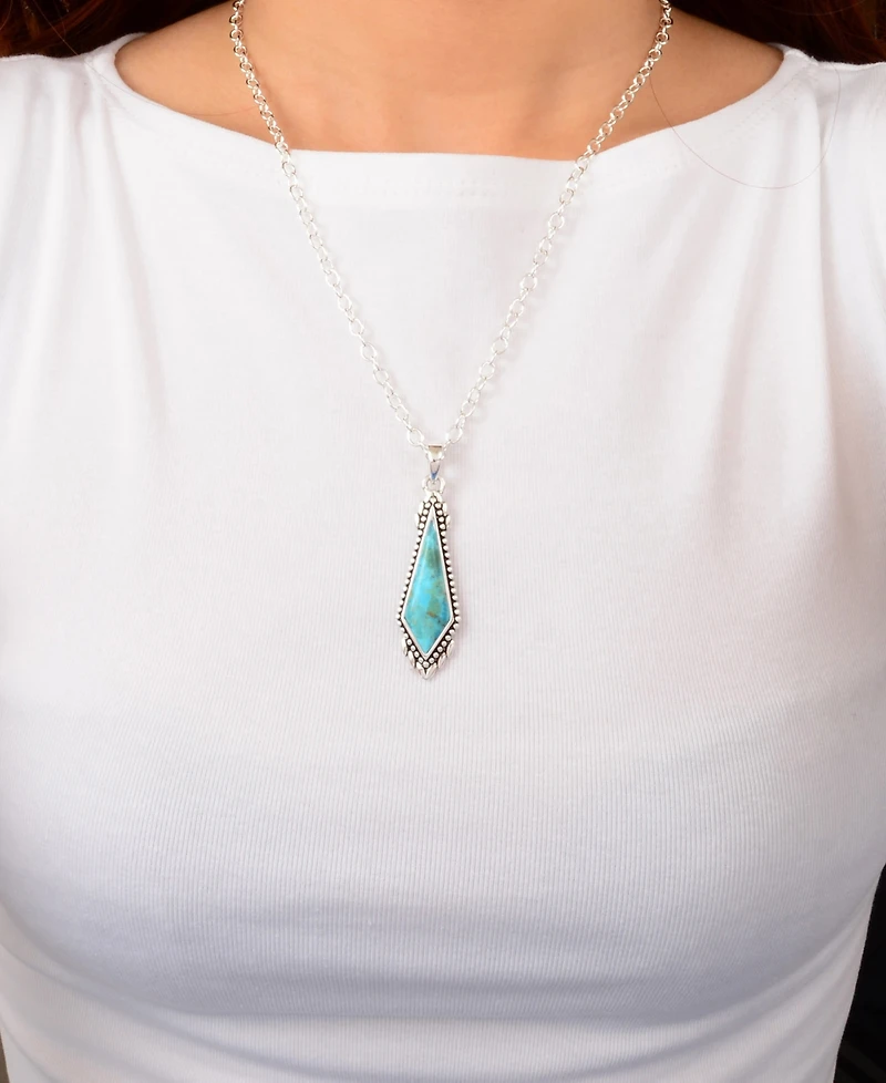 Barse Anemone Long Diamond Blue Turquoise and Silver Necklace