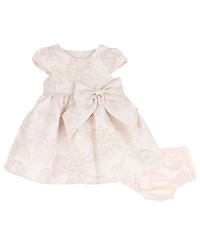 Rare Editions Baby Girls' Brocade Cap Sleeve Bodice with Beaded Pearl Trim