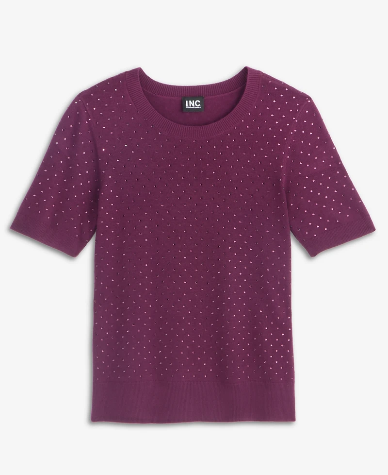 I.n.c. International Concepts Women's Crystal Embellished Short-Sleeve Crewneck Sweater, Macy's Exclusive