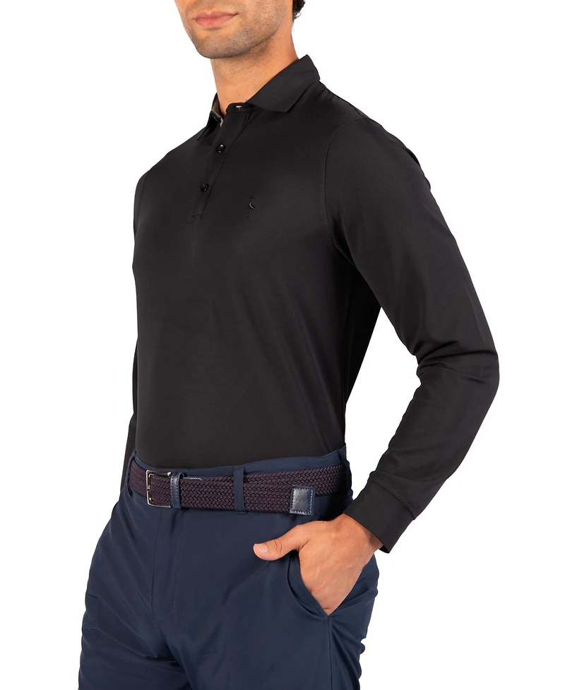 TailorByrd Men's Micro Grid Long Sleeve Performance Polo