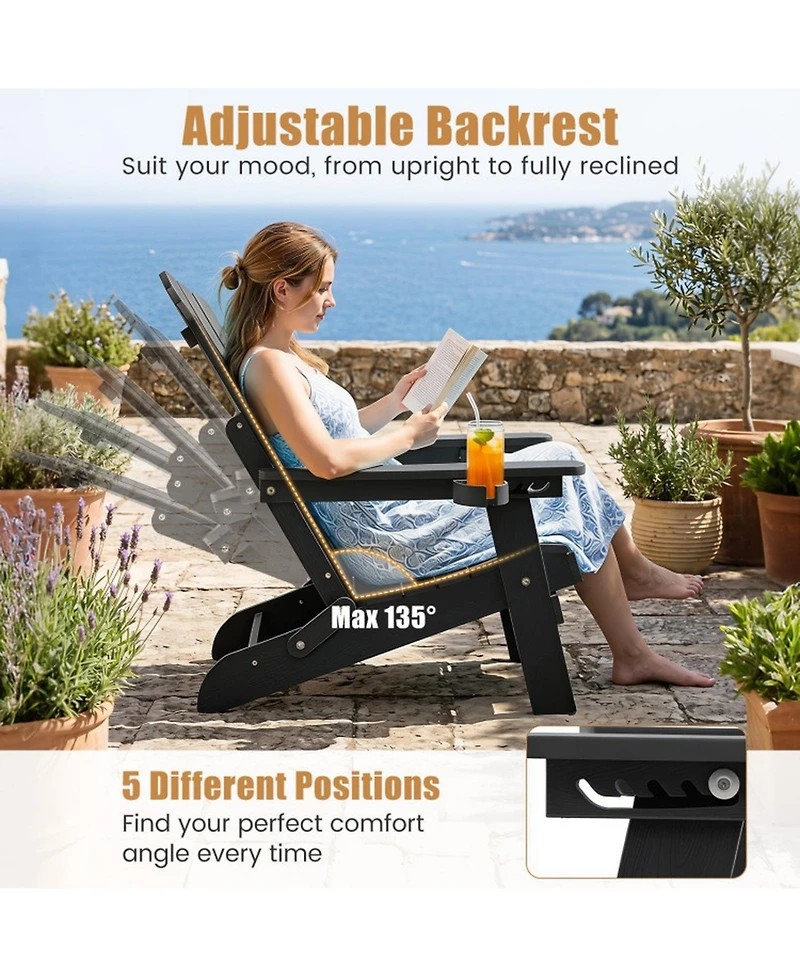 Sugift Set of 2 Outdoor Folding Adirondack Chairs with Cup Holder and 5-Level Backrest