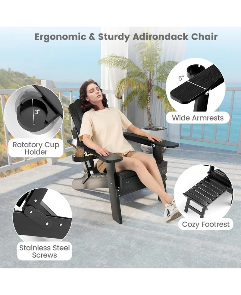 Sugift All-Weather Hips Adirondack Lounge Chair with Retractable Footrest and 4-Level Backrest