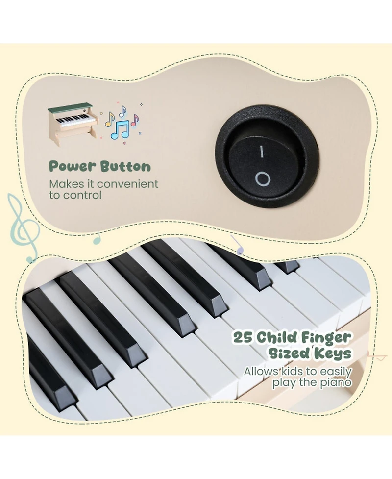 Sugift 25 Keys Wooden Digital Piano Keyboard and Music Stand, 2-Piece Set, Ages 3+