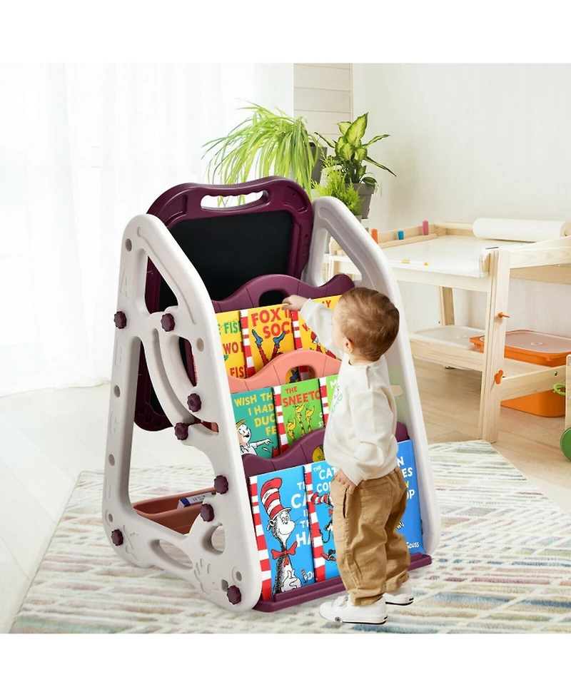 Hongge 3-in-1 Kids Art Easel Featuring Built-In Bookshelf Storage