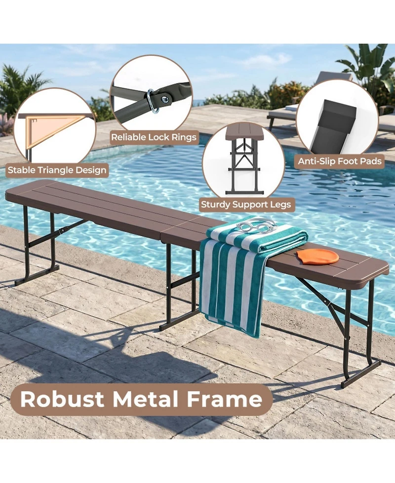 Sugift 6 Feet Plastic Folding Bench Picnic Camping Dining Seat with Carrying Handle