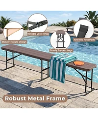 Sugift 6 Feet Plastic Folding Bench Picnic Camping Dining Seat with Carrying Handle