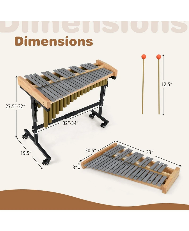 Hongge 32-Note Aluminum Marimba Featuring Lockable Rolling Stand