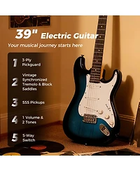 Hongge 39-Inch Full-Size Electric Guitar Beginner Kit with 15W Amplifier and Accessories