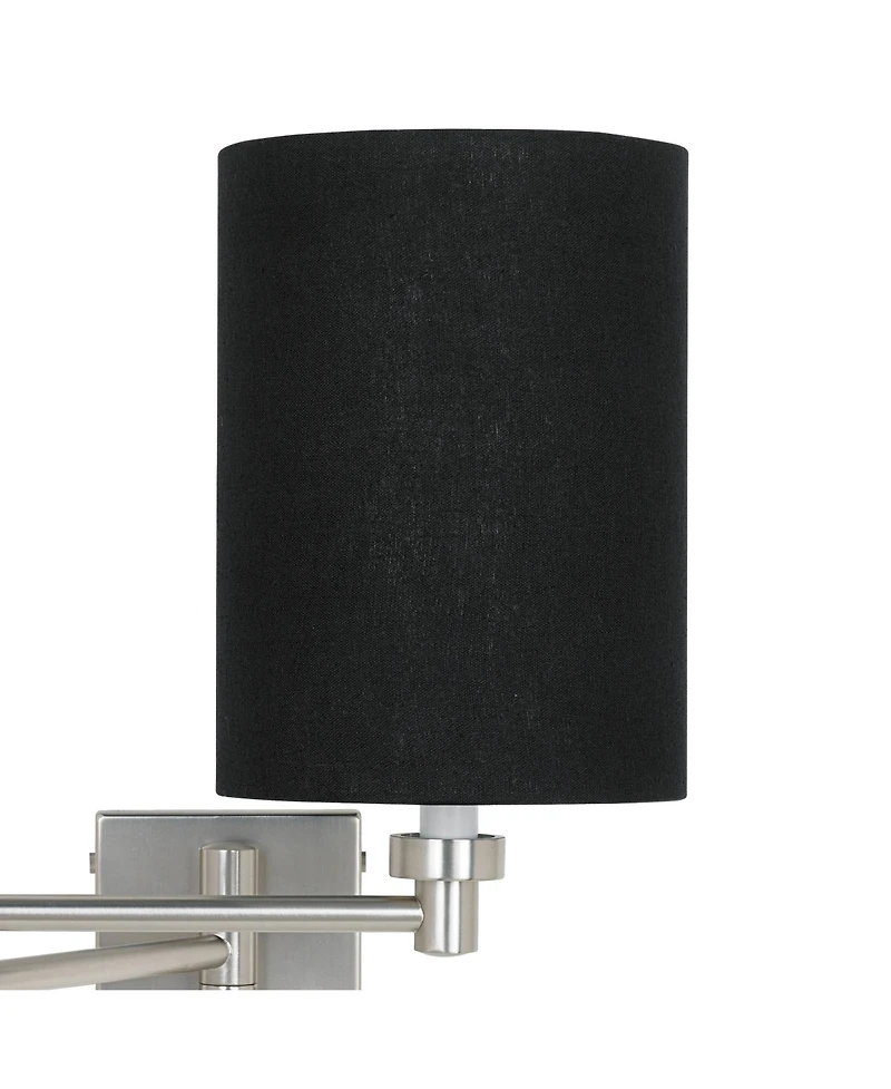 Possini Euro Design Modern Swing Arm Wall Lamp Brushed Nickel Plug-In Light Fixture Linen Cylinder Shade for Bedroom Bedside