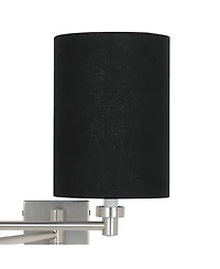 Possini Euro Design Modern Swing Arm Wall Lamp Brushed Nickel Plug-In Light Fixture Linen Cylinder Shade for Bedroom Bedside