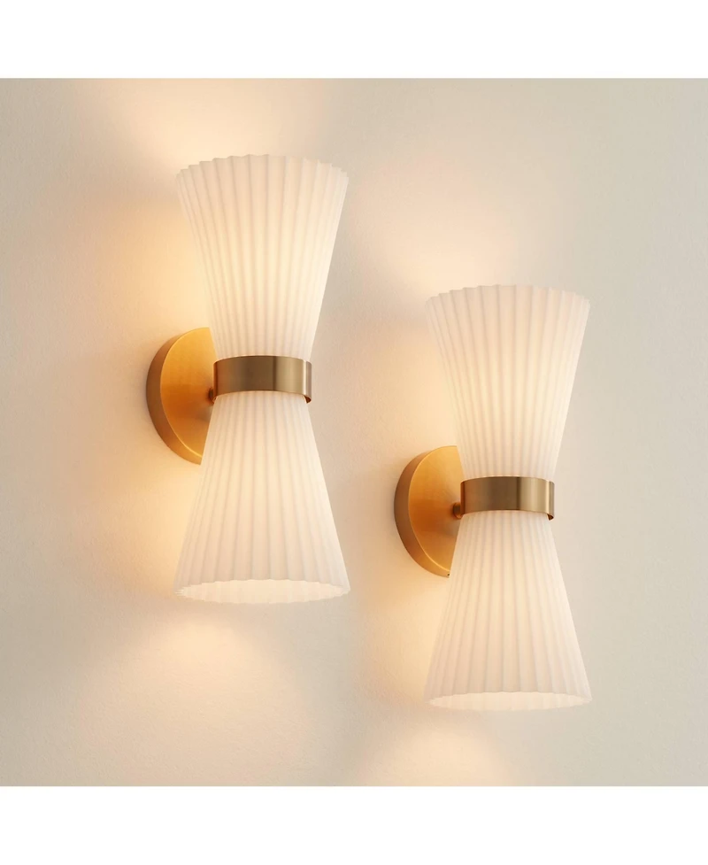Possini Euro Design Possini Euro Peter 14" High Warm Brass 2-Light Wall Sconce Set of 2