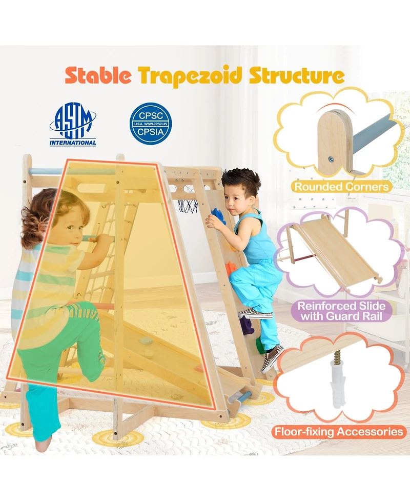 Sugift Kids 6-in-1 Indoor Jungle Gym Playground Builds Balance & Coordination, Ages 3-14