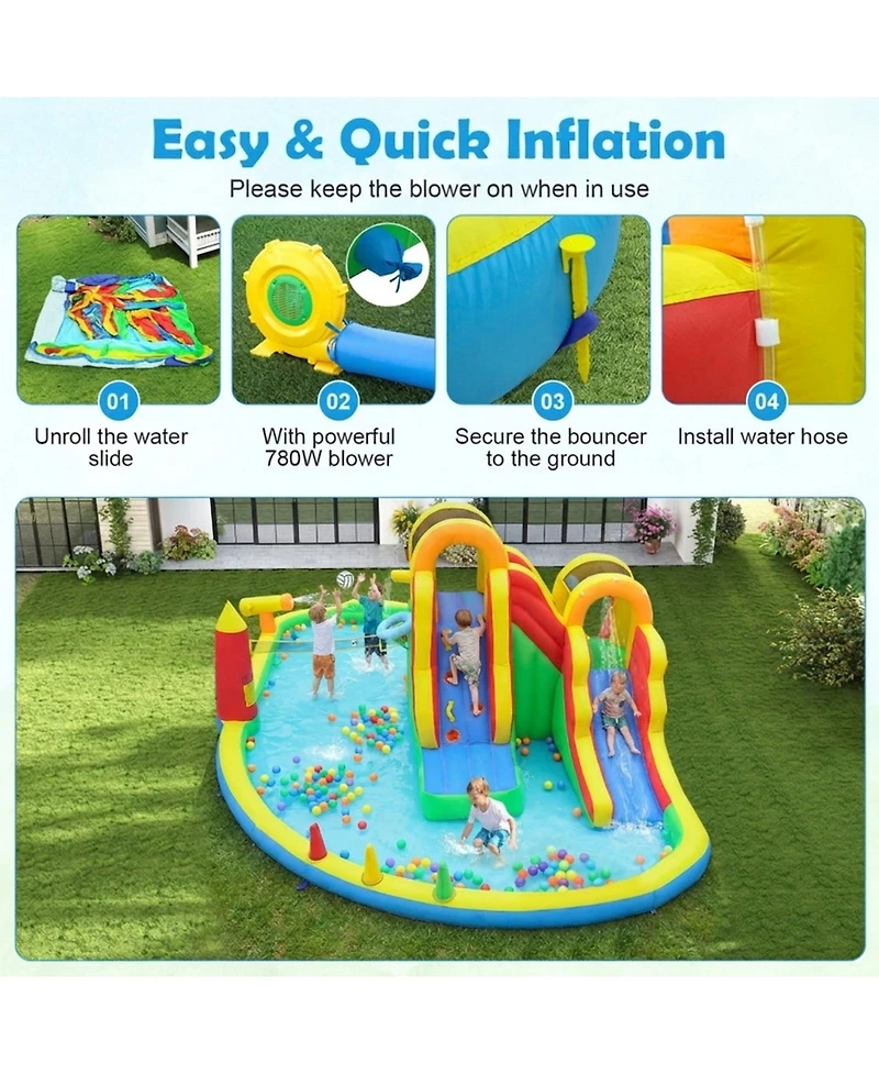 Hongge 8-in-1 Giant Inflatable Bounce House with 2 Long Slides, 420D Oxford Cloth, Up to 200 lbs, Ages 3-12