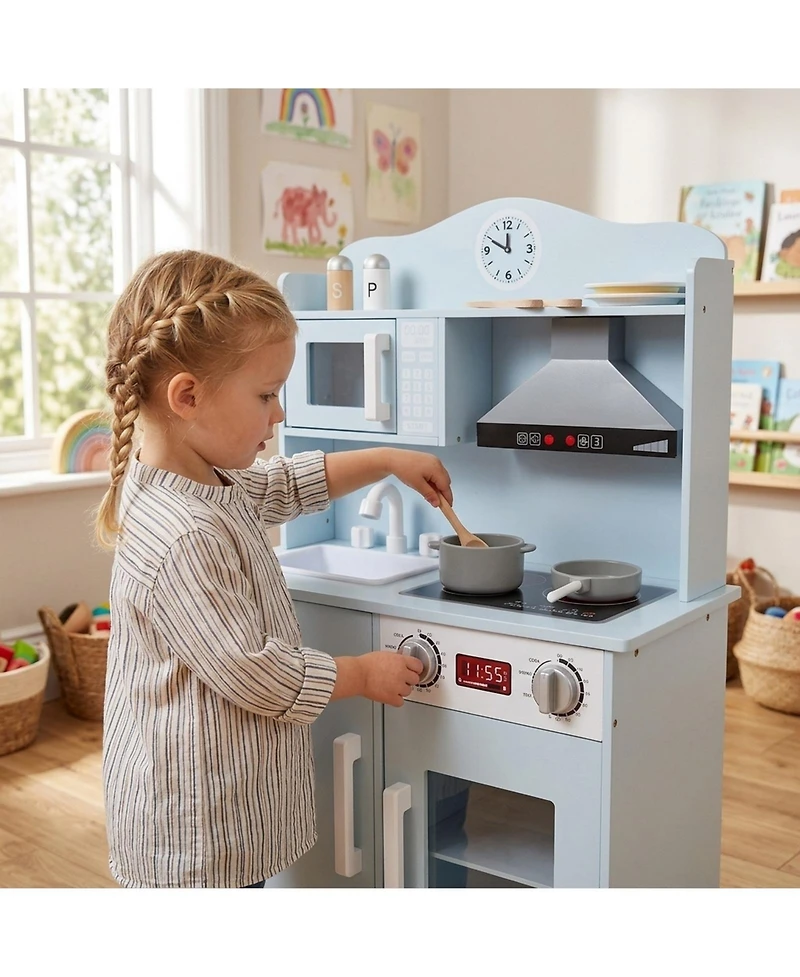 Sugift Wooden Light-and-Sound Play Kitchen Playset, Ages 3+