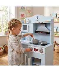 Sugift Wooden Light-and-Sound Play Kitchen Playset, Ages 3+
