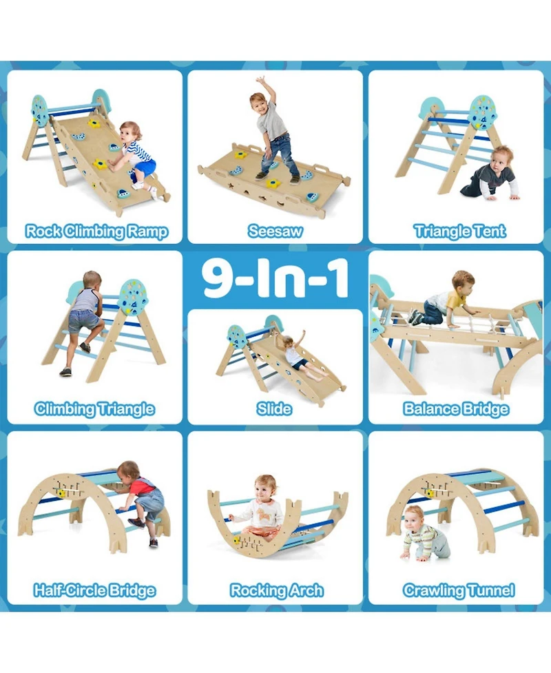 Hongge 8-in-1 Foldable Pikler Triangle Montessori Anti-Tip Climbing Set