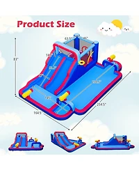 Hongge Giant Inflatable Water Slide Bounce House with Double Slides, Splash Pool, and 750W Blower, Ages 3-12