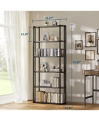 homfan Modern 71'' Tall 6-Tier Industrial Bookshelf, Sturdy Freestanding Metal Bookcase with Wooden Shelves, Open Storage Rack for Living Room,Bedroom