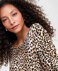 I.n.c. International Concepts Women's Long-Sleeve Leopard-Print Lightweight Boatneck Sweater, Macy's Exclusive