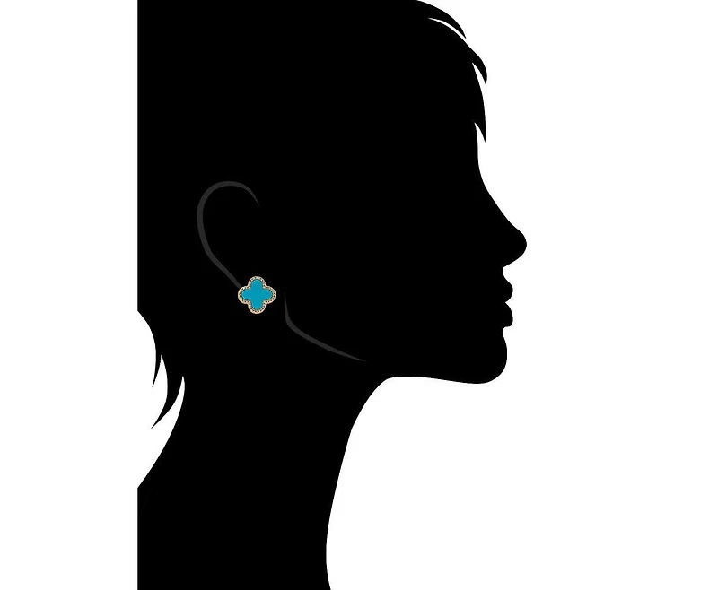 Rivka Friedman 18K Gold Plated Turquoise + Cubic Zirconia Flower Stud Earrings