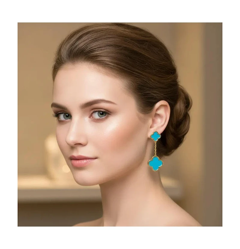 Rivka Friedman 18K Gold Plated Turquoise Flower Double Drop Earrings