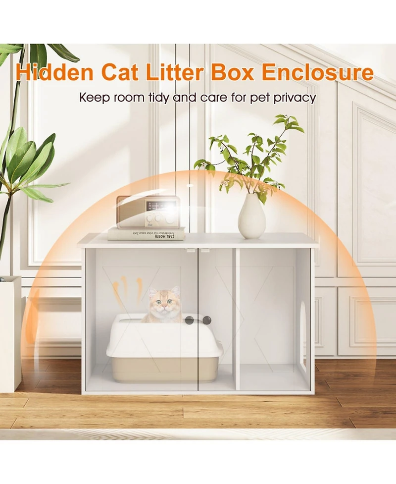 Hongge Hidden Cat Litter Box Enclosure Coffee Table with Divider