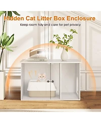 Hongge Hidden Cat Litter Box Enclosure Coffee Table with Divider