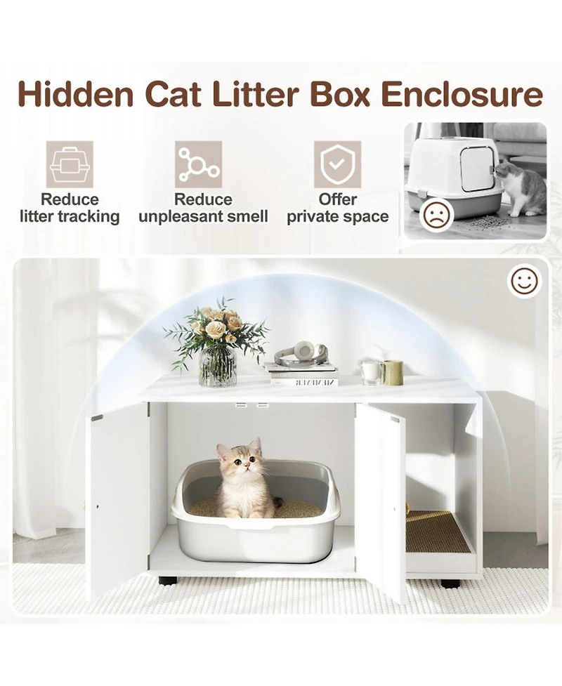 Hongge Wooden Cat Litter Box Furniture with Removable Scratching Board