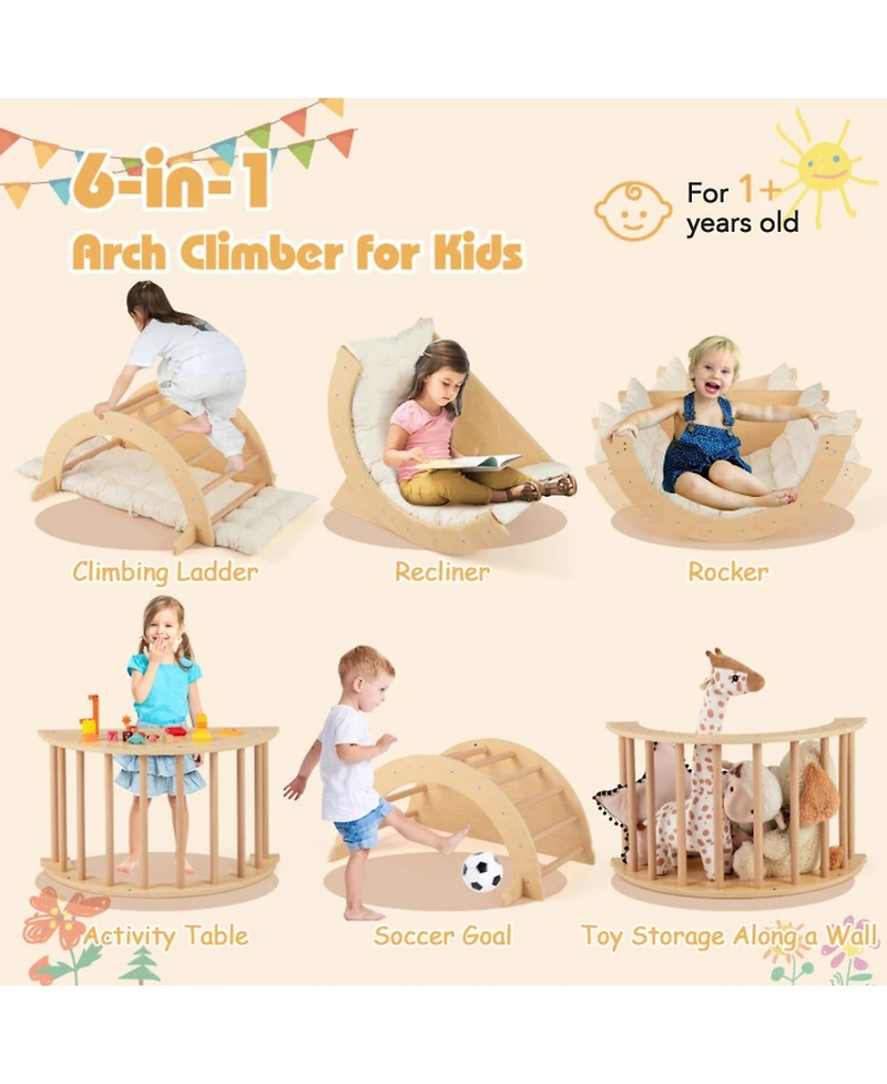 Hongge Ages 1+ Montessori Wooden Climbing Arch with Padded Cushion