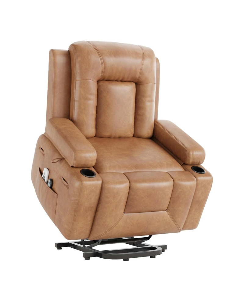 homfan Power Lift Recliner with Heat and Massage, Pu Leather, Adjustable Back and Legs, for Seniors