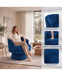 homfan Velvet Swivel Accent Chair, 360 degree(s) Barrel Chair with Lumbar Pillow, Round Base Comfy Upholstered Armchair for Living Room