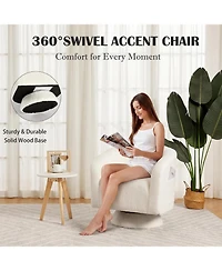 homfan Swivel Accent Chair with Wood Base - 360degree(s) Swivel Barrel Chair, Boucle Armchair for Living Room and Reading Nook