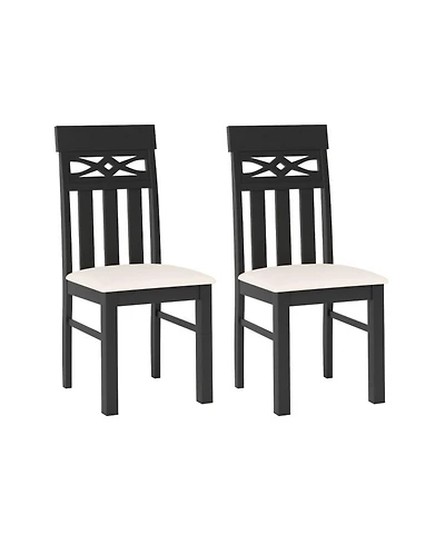 Sugift Set of 2 High Back Dining Room Chairs with Padded Seat and Rubber Wood Frame