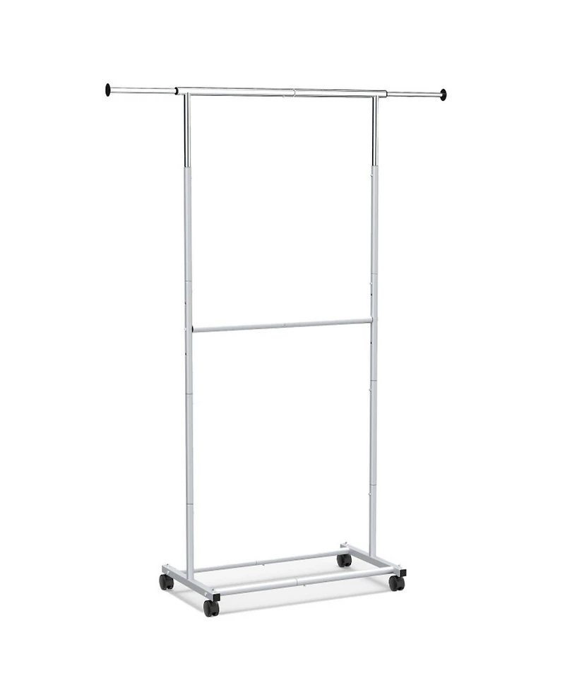 Sugift Rolling Double-Rod Clothes Rack with 9.5in Extension Rods and 3-Level Adjustable Height