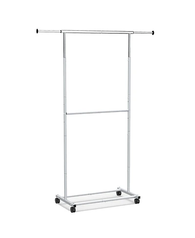 Sugift Rolling Double-Rod Clothes Rack with 9.5in Extension Rods and 3-Level Adjustable Height