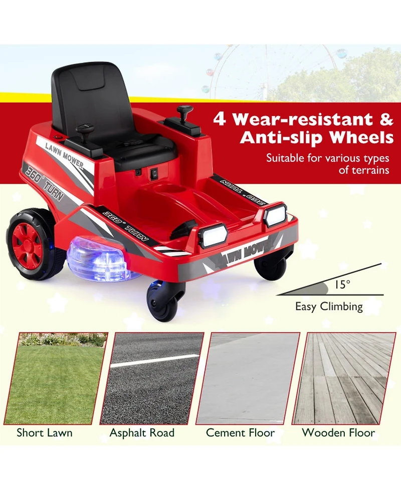 Sugift 12V Kids Ride On Mower with Led Lights and Dual Control Sticks, Ages 3-8