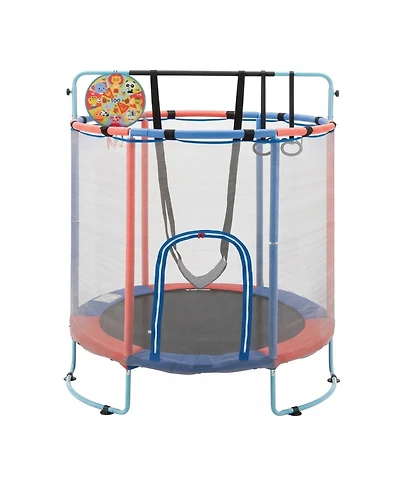 Sugift 55" Kids Trampoline with Adjustable Gymnastics Bar, Basketball Hoop and Swing, Ages 3+