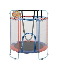 Sugift 55" Kids Trampoline with Adjustable Gymnastics Bar, Basketball Hoop and Swing, Ages 3+