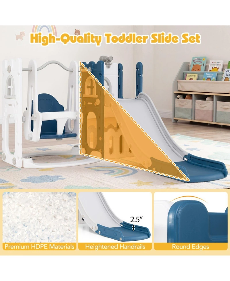 Sugift Toddler 7-in-1 L-Shaped Basketball Hoop Swing and Slide Set