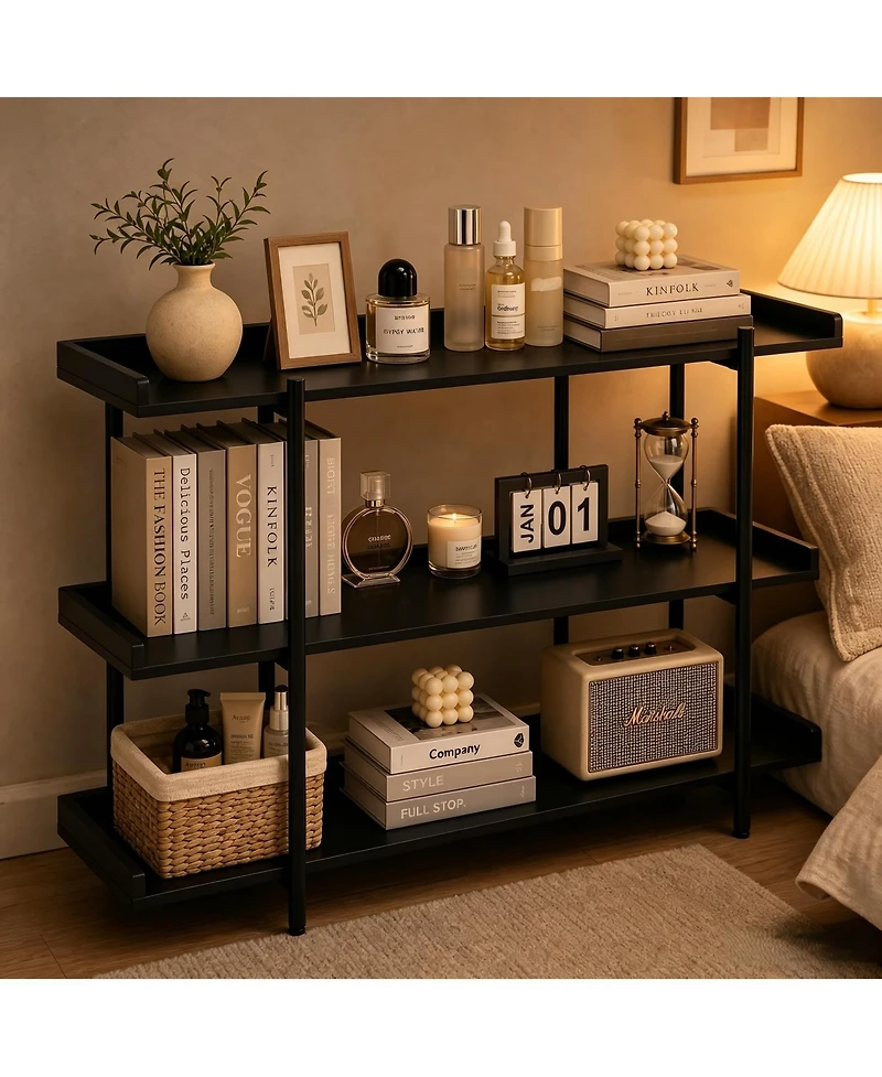homfan 3 Tier Console Table, Rustic Farmhouse Sofa Table with Edge Guard, Industrial Entryway Wood Shelves, 6 Legs