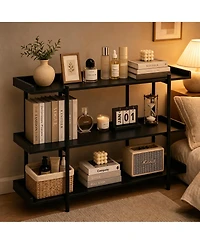 homfan 3 Tier Console Table, Rustic Farmhouse Sofa Table with Edge Guard, Industrial Entryway Wood Shelves, 6 Legs