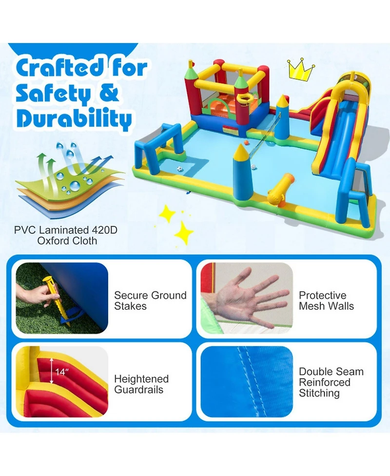 Sugift 9-in-1 Inflatable Water Slide Bounce House (197" x 161" x 75"), Accommodates 2 Kids, Ages 3-12