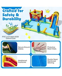 Sugift 9-in-1 Inflatable Water Slide Bounce House (197" x 161" x 75"), Accommodates 2 Kids, Ages 3-12
