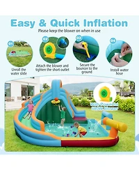 Sugift 6-in-1 Inflatable Oxford Cloth Water Slide Park Bounce House With Long Slide Splash Pool Climbing Wall, Wet or Dry Play, Ages 3-12