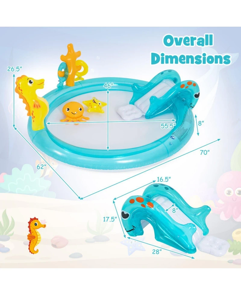 Sugift Kids Inflatable Water Park 70" x 62" x 26.5", Pvc with Slide, Sprinkler & Ring-Toss Game Play Center, Ages 2-6