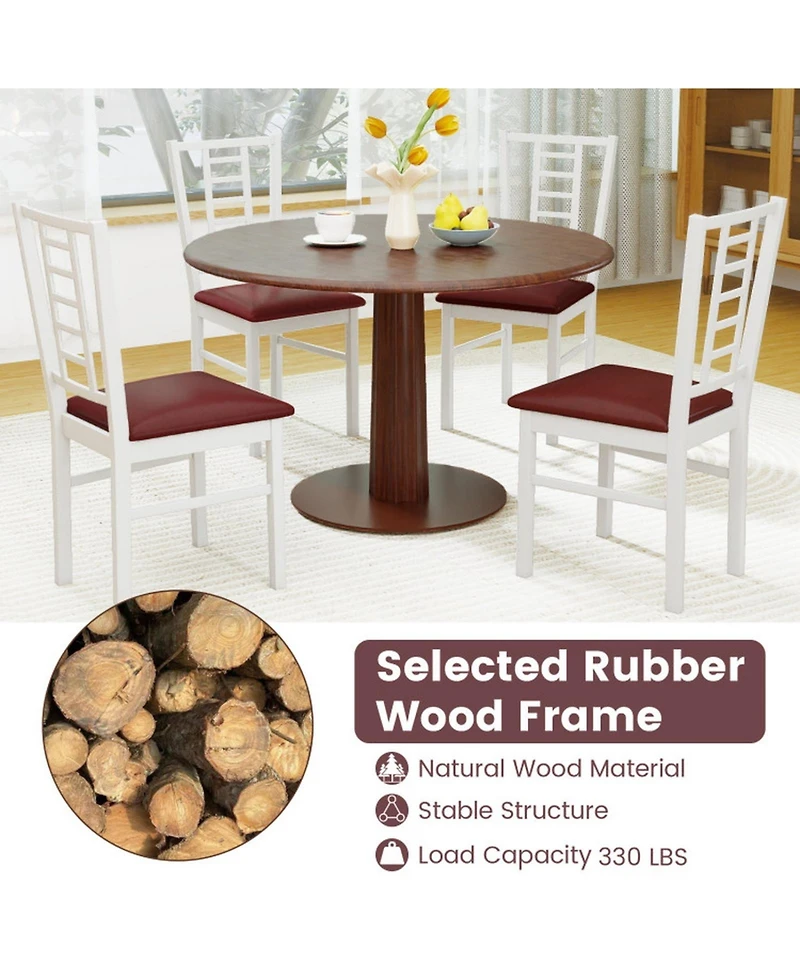 Sugift Pu Leather Upholstered Rubber Wood Dining Chairs Set of 4